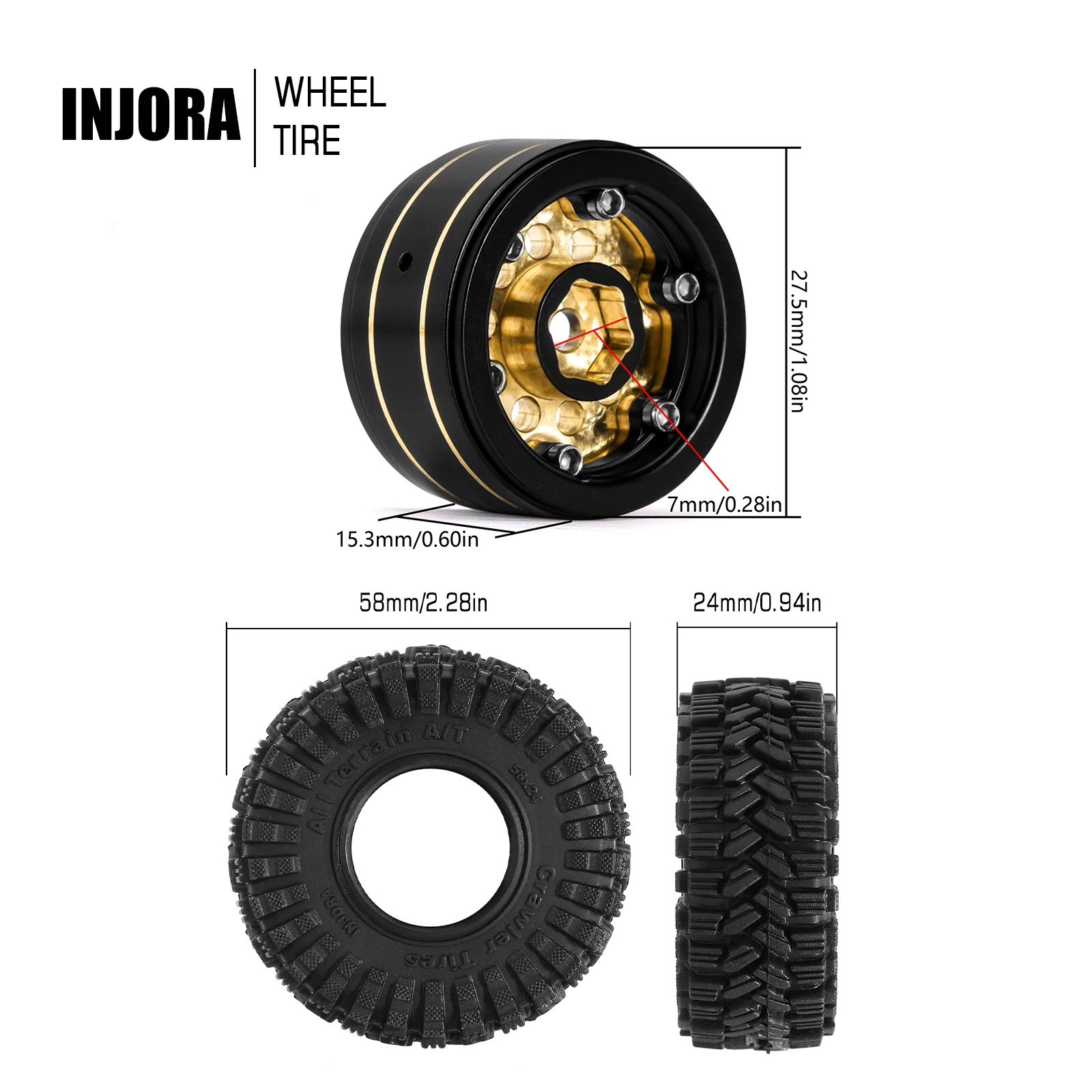 INJORA Black Coating Brass 1.0 - Wheel Hex Adapter review and price